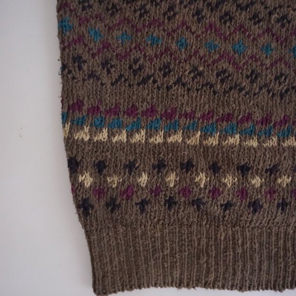 VTG Eddie Bauer Brown Cotton Knit Fair Isle Cabincore Eclectic Grandpa Sweater L - Picture 7 of 10